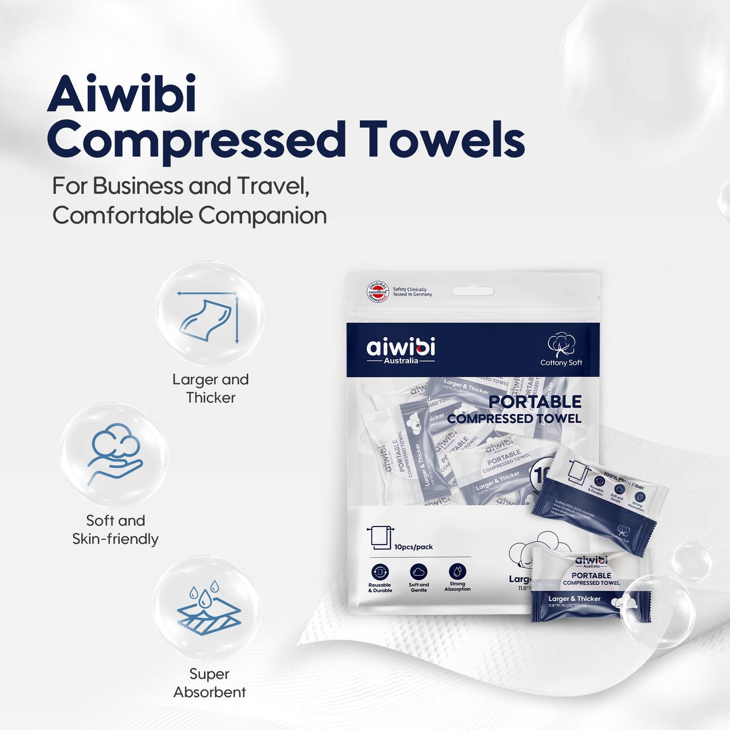 Aiwibi 100% Plant Fiber Portable Compressed Towel (30*50cm x 10's)