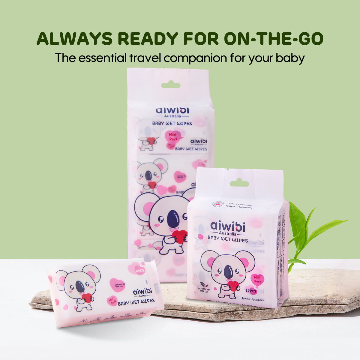 Aiwibi Baby Wet Wipes Mini Pack Premium Natural Tea Oil 8's