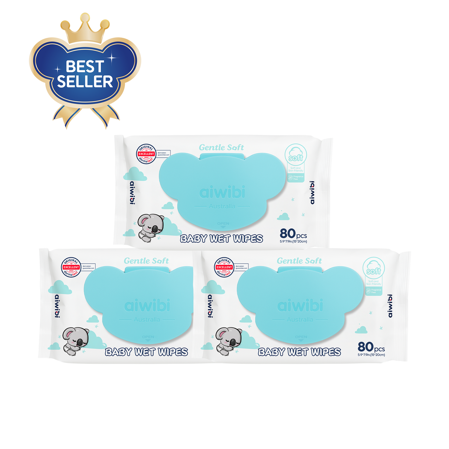 Aiwibi Gentle Soft Baby Wet Wipes 80 Pcs (Koala Lid)
