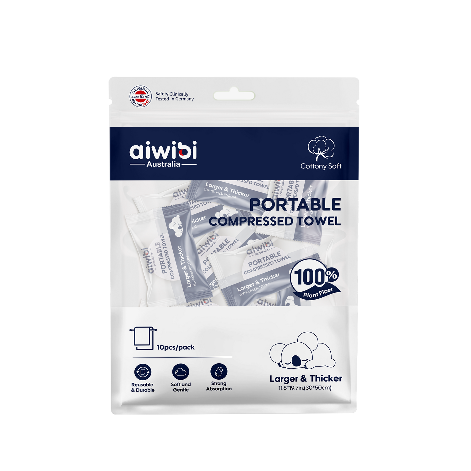 Aiwibi 100% Plant Fiber Portable Compressed Towel (30*50cm x 10's)