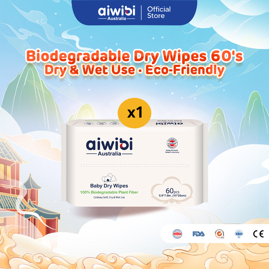 Aiwibi Baby Plant-Based Biodegradable Dry Wipes 60's