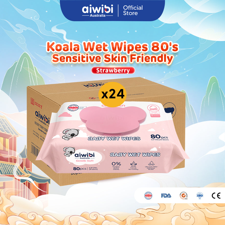 Aiwibi Baby Koala Wet Wipes 80's (Strawberry Scent)