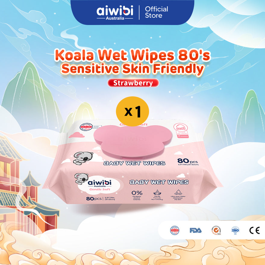 Aiwibi Baby Koala Wet Wipes 80's (Strawberry Scent)