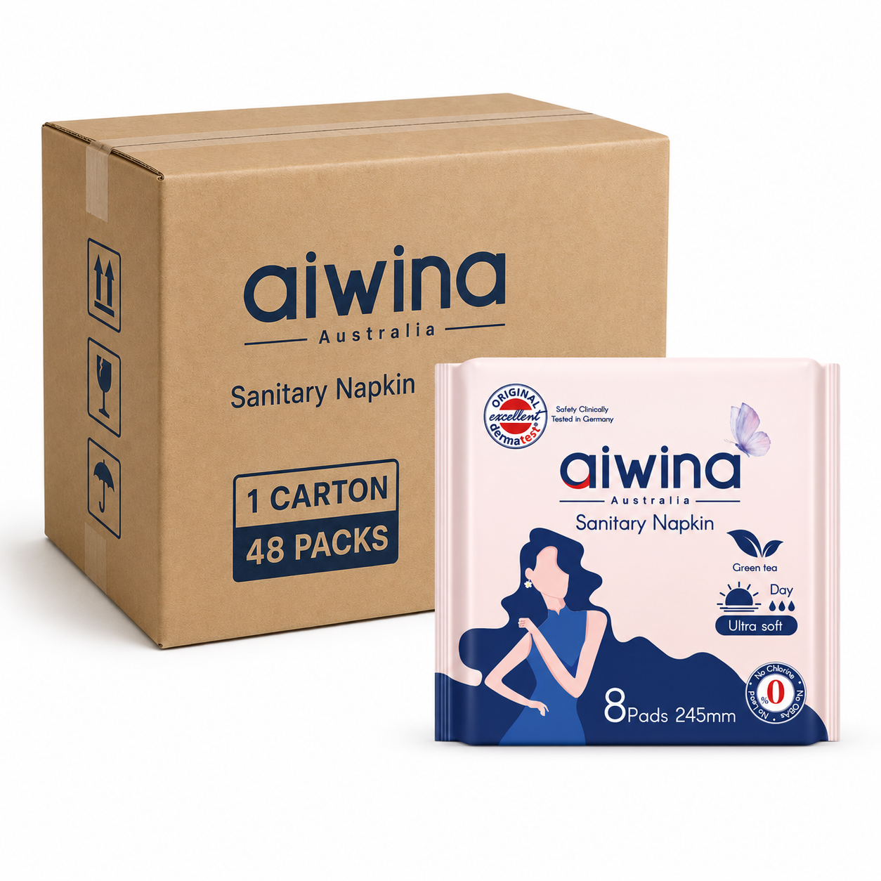 [CLEARANCE SALE] AIWINA Sanitary Pad 24.5 cm (8 Pieces) – Full Carton Only | 48 Packs