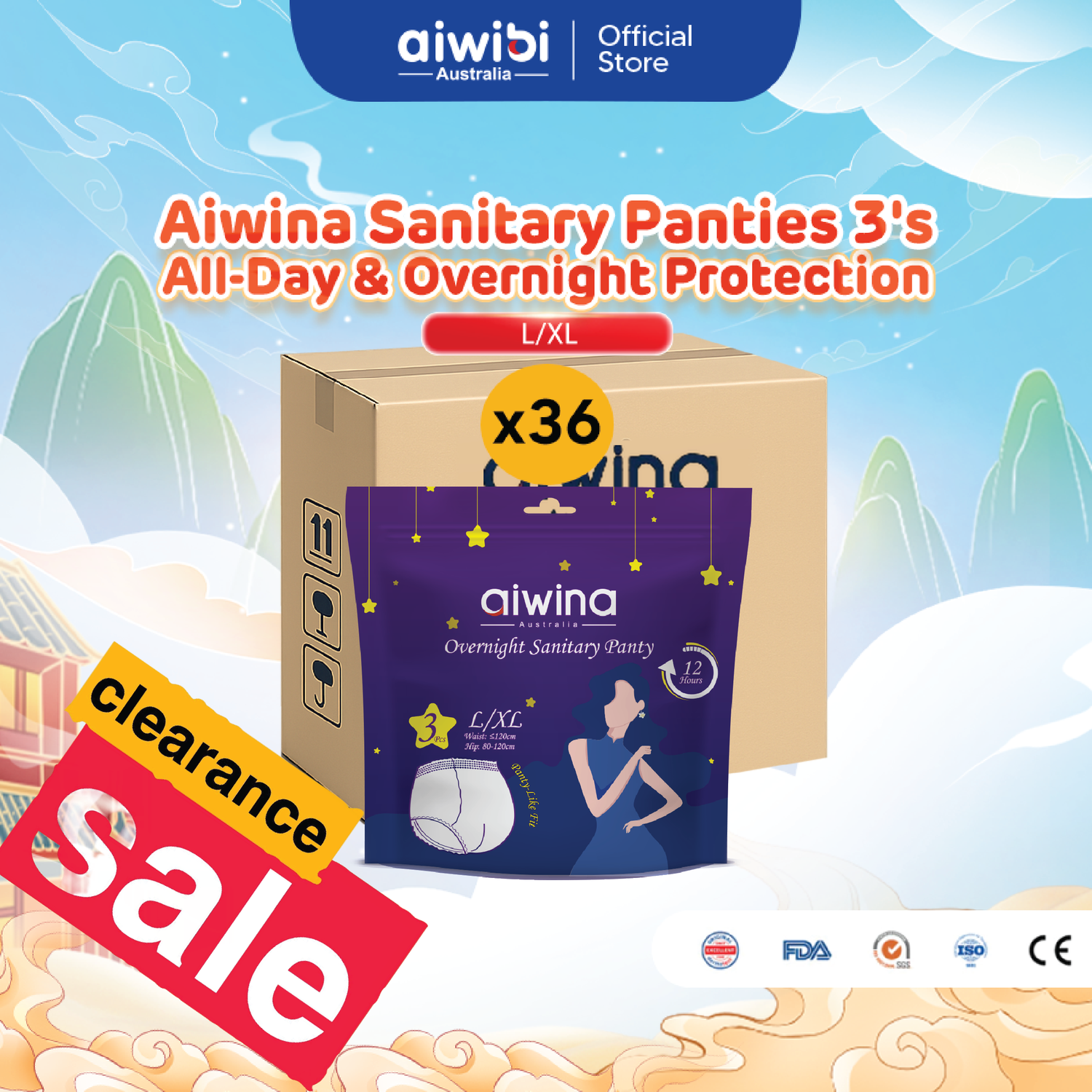 [Clearance Sale] AIWINA Sanitary Panties (3 Pieces) – Full Carton Only | 36 Packs