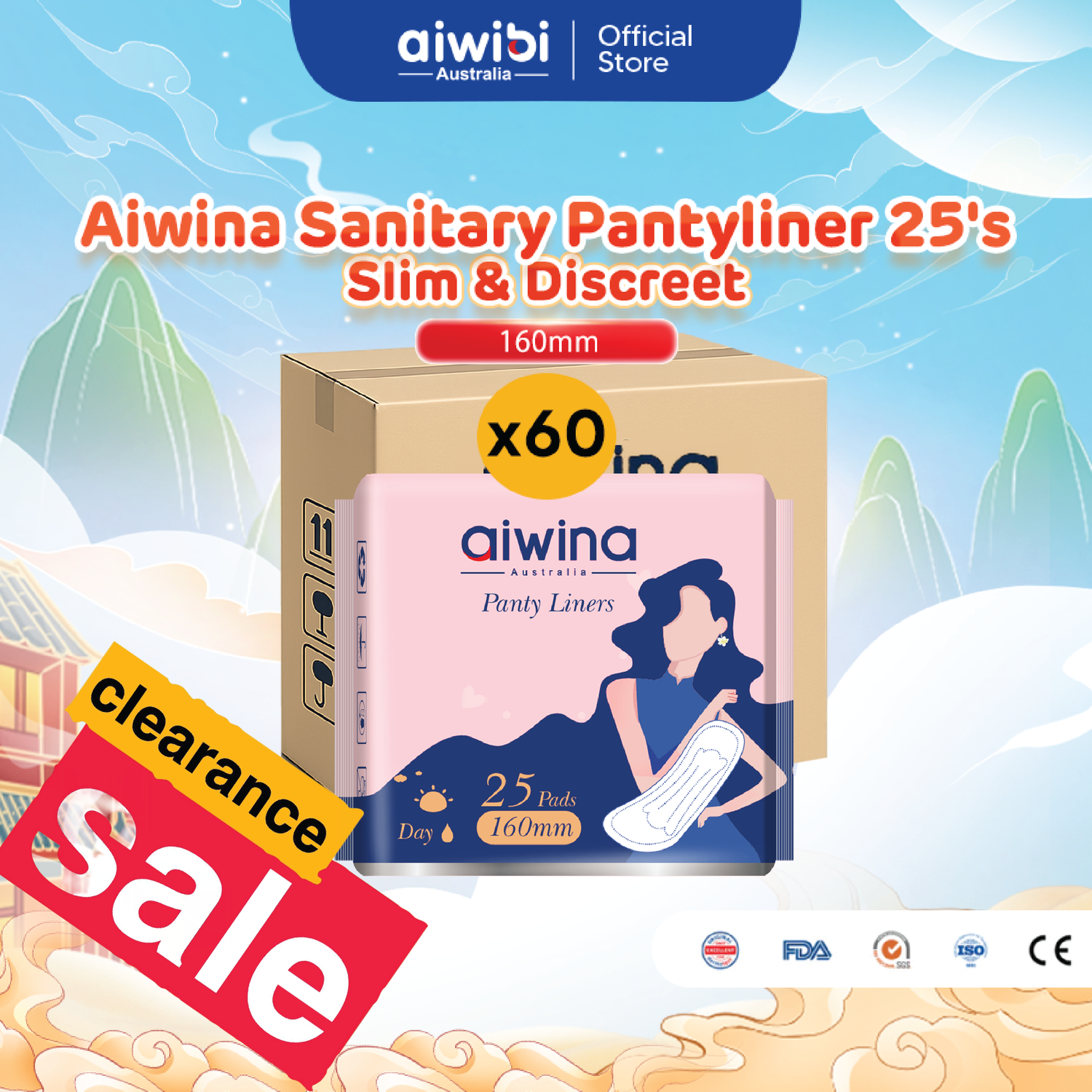 [Clearance Sale] AIWINA Pantyliners 16 cm (25 Pieces) – Full Carton Only | 60 Packs