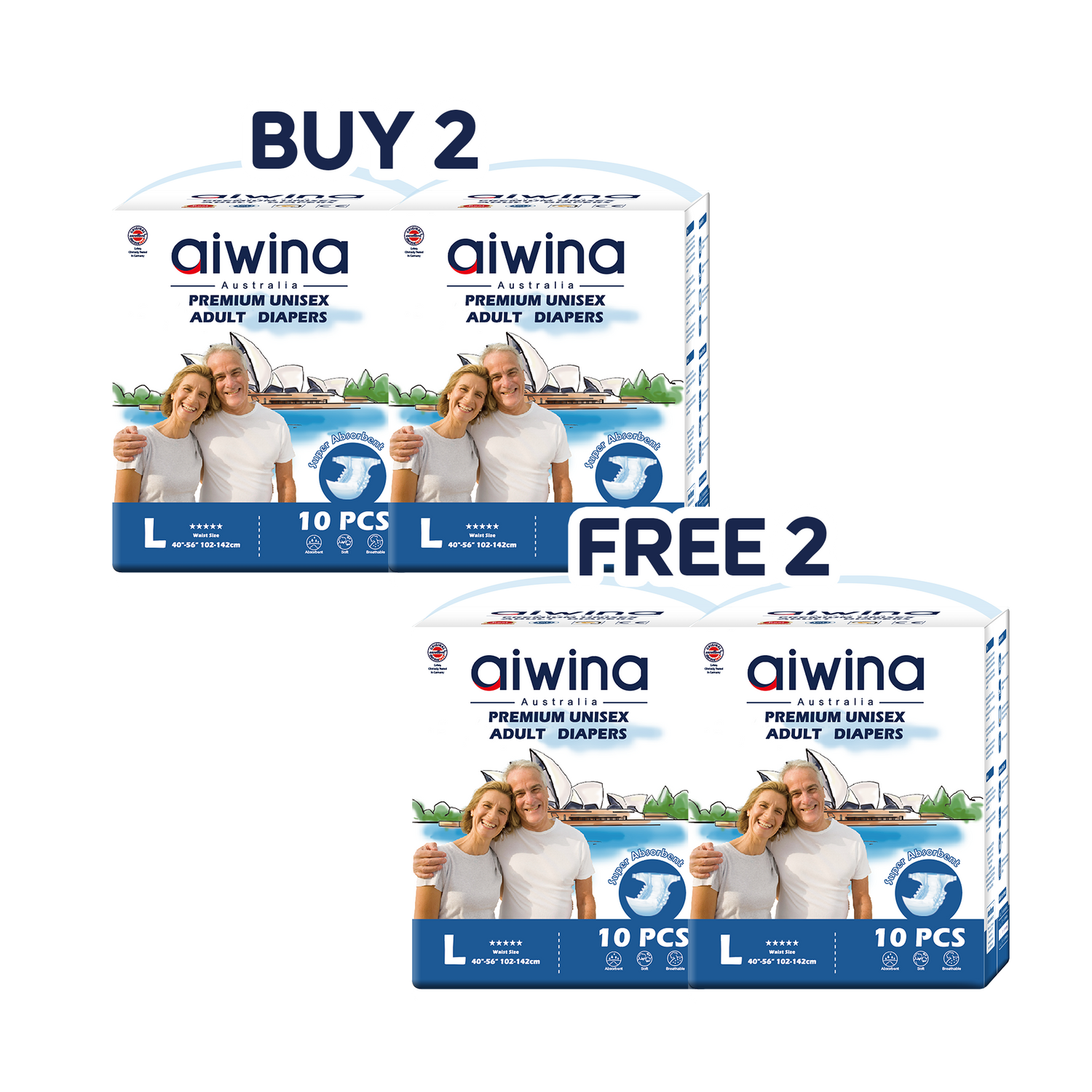 [BUY2FREE2] Aiwina Premium Unisex Adult Tape Diapers