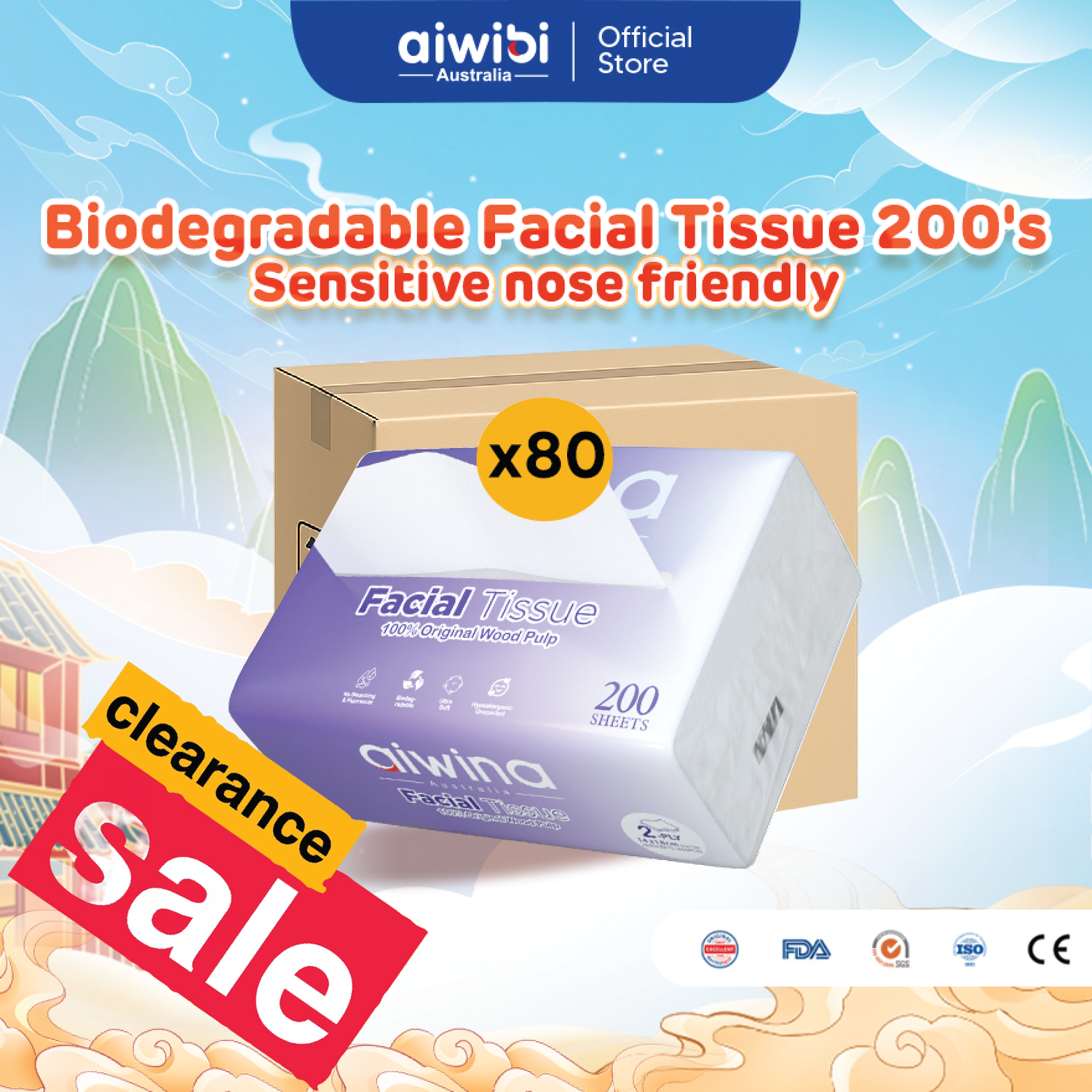 [Clearance Sale] AIWINA Facial Tissue – Full Carton Only | 80 Packs