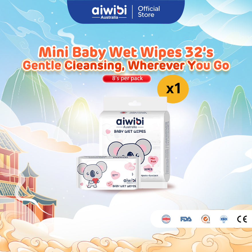 Aiwibi Baby Wet Wipes Mini Pack Premium Natural Tea Oil 8's